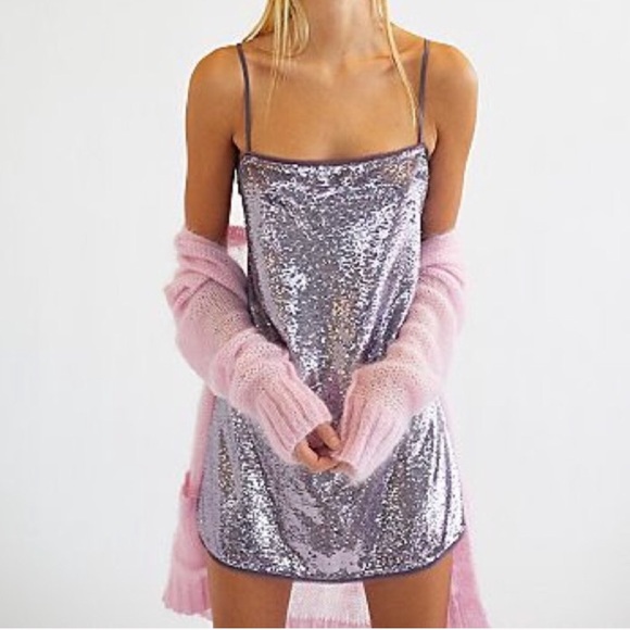 Free People Dresses & Skirts - Free People Lilac Sequin Mini Dress!
